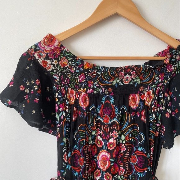 Patrons of Peace Floral Off-Shoulder Dress - Black and Pink - Picture 3 of 7